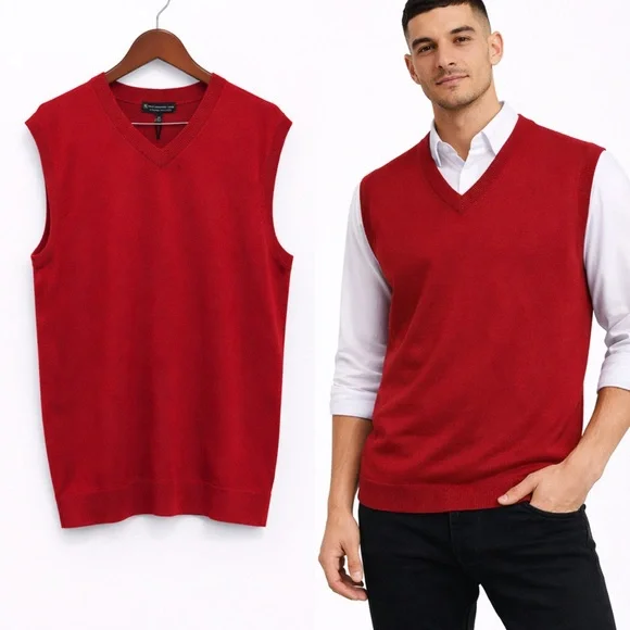 Red Sweater Vest Men V-Neck Knit Classic Preppy Layering 2XB - Picture 1 of 4